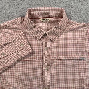 Simms Shirt Mens M Orange Plaid Long Sleeve Fishing Outdoor Brrr Nylon‎